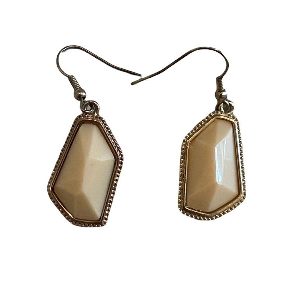 2/$15 Cream & Gold Geometric Drop Earrings | Neutral Statement Jewelry